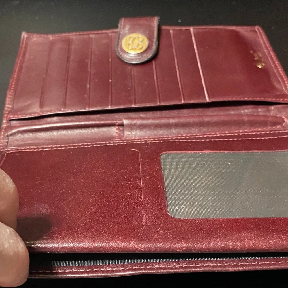 Bosca Full grain leather vintage checkbook burgundy wallet